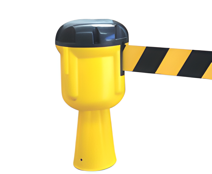 Enrouleur pour c&ocirc;ne jaune et noir hachur&eacute;